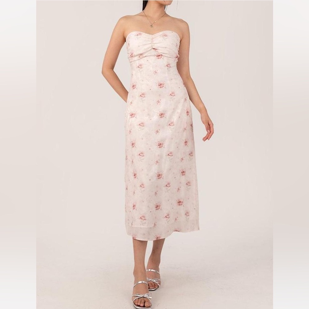 Floral Strapless Midi Dress